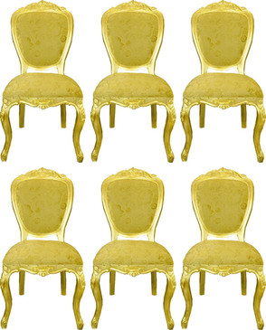6er Luxus Barock Esszimmerstühle Gold Bouquet Muster / Gold