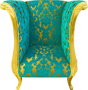 Luxus Designer Sessel von Harald Glööckler Türkis Bouquet Muster / Gold