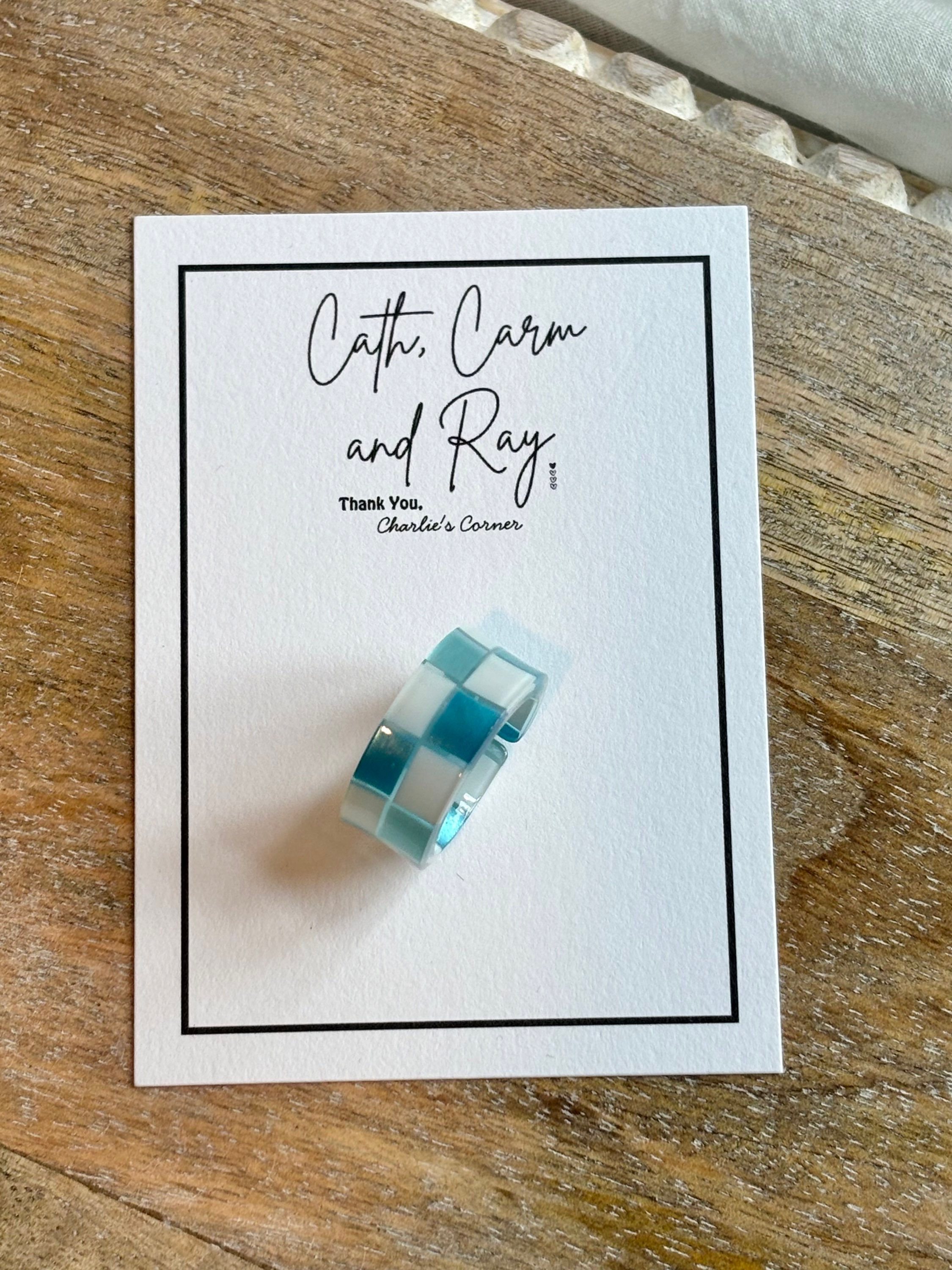 Teal/Blue Checkered Ring 