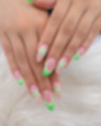 Pink and green floral French tip nails