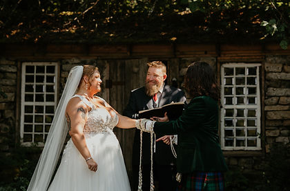 Brind and Groom holding hands at wedding ceremony