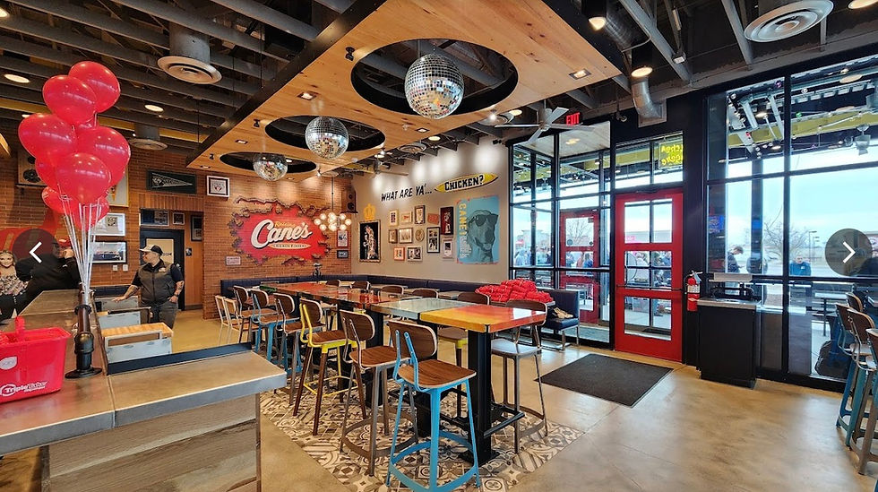 Modern commercial painting in a restaurant dining area
