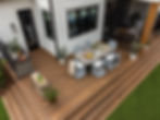 Backyard deck with modern outdoor furniture and fresh composite boards