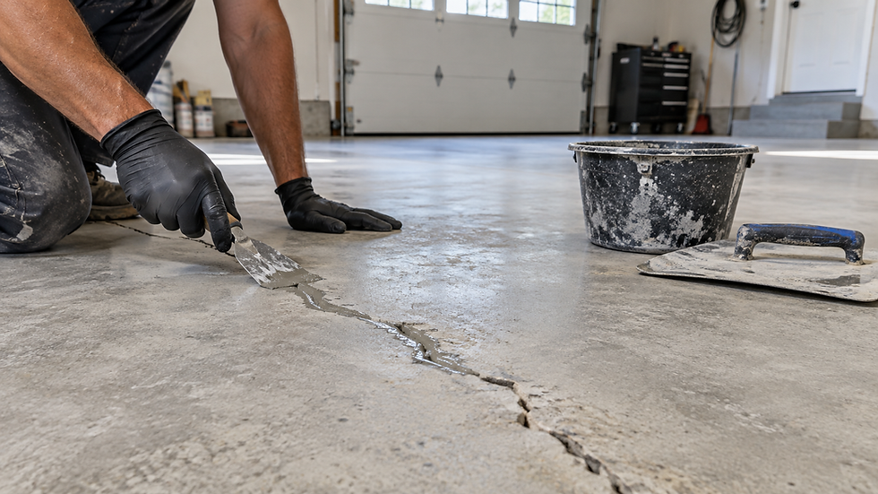 Réparation d’une fissure dans un plancher de béton avant l’application d’un revêtement époxy