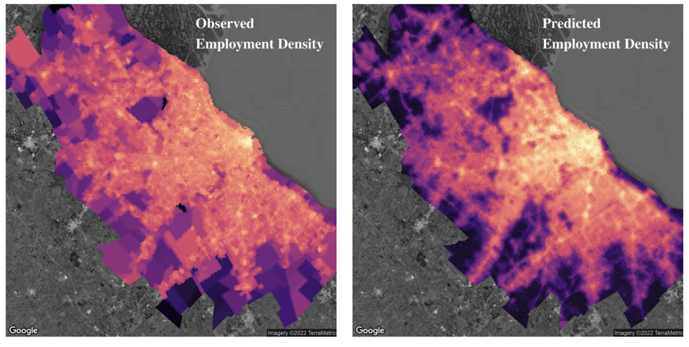Predicted vs. ground truth/observed employment patterns across Buenos Aires