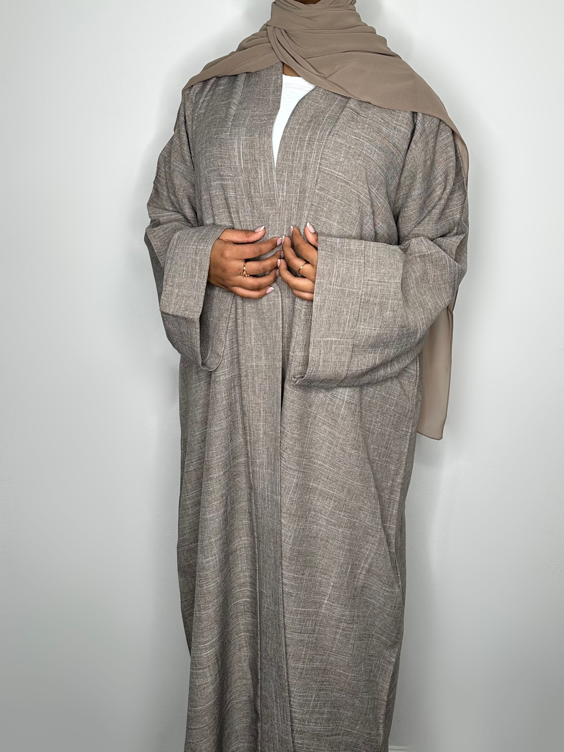 Muna Taupe Open Abaya