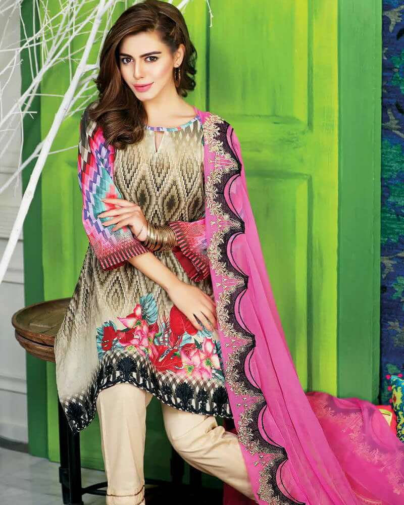 Thumbnail: CHARIZMA Naranji Digital Lawn Embroidery Collection Vol 3 Un-stitched Suit DG-29