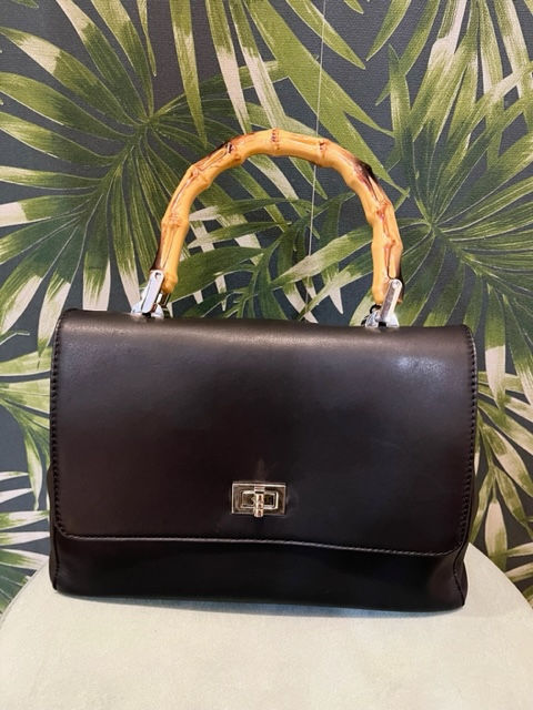 Black Handbag with Wooden Handle