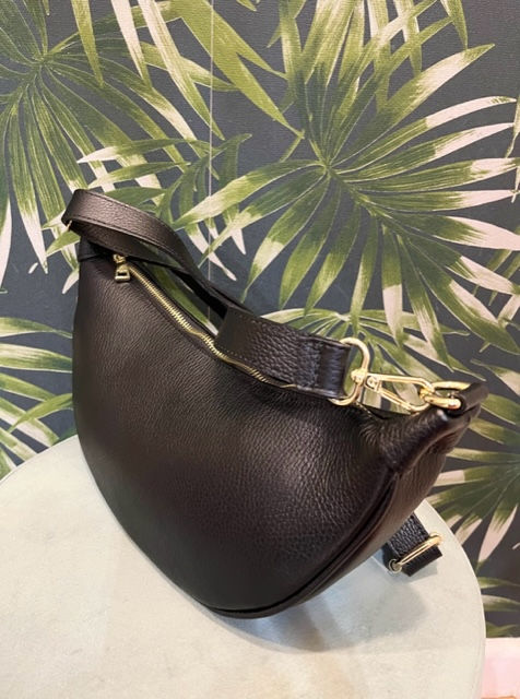 Thumbnail: Black Leather 1/2 Moon Cross Body