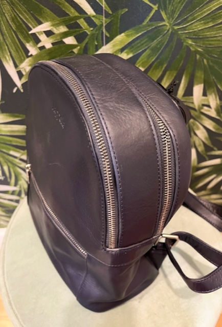 Thumbnail: Navy Leather Rucksack with 5 Zip Compartments 2 Inside Pockets Stripe Lining