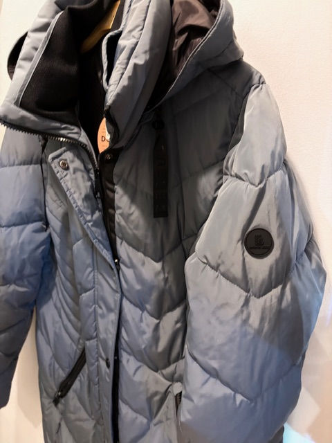 Thumbnail: Blue/Grey 3/4 Quilted Coat with Detachable Hood