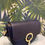 Thumbnail: Small Navy Leather Crossbody Bag with Gold Detailing