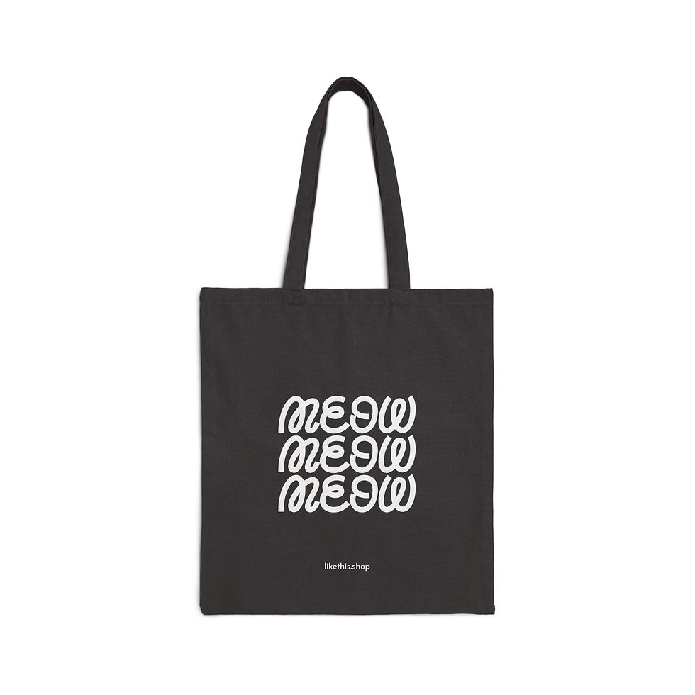 Black Cotton Canvas Tote Bag with repeated words, Meow
