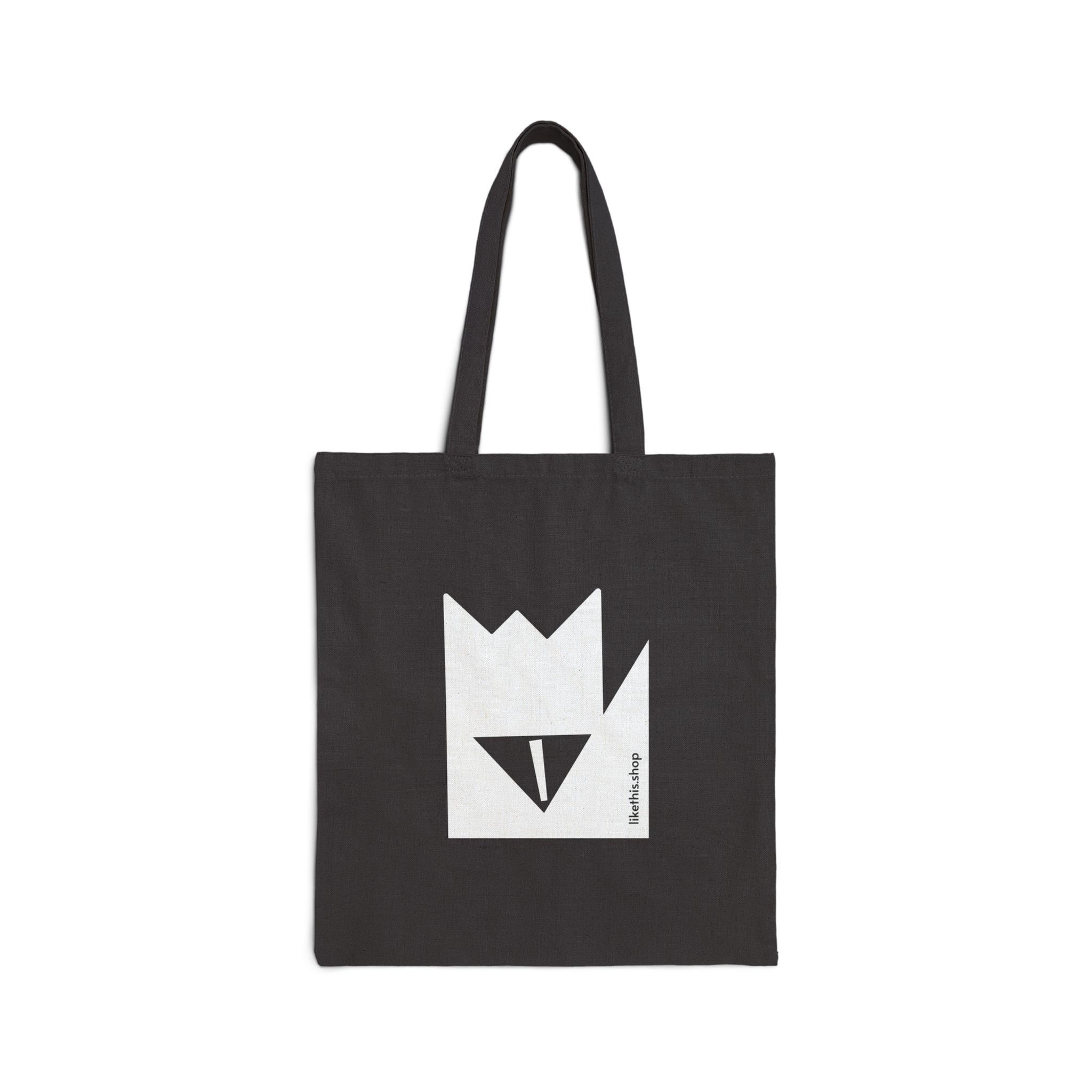 Black Cotton Canvas Tote Bag with Minimal Linocut Flower design in white