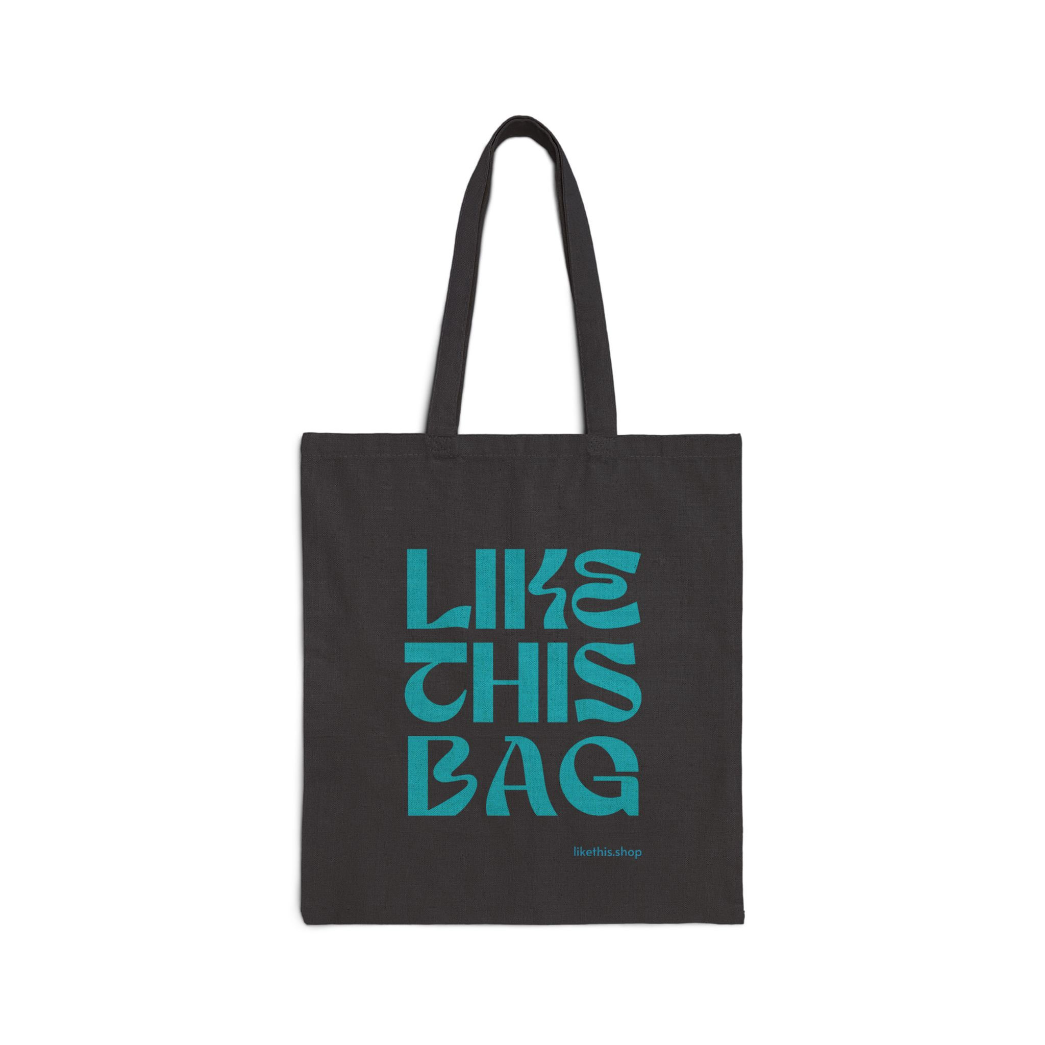 Black Cotton canvas bag with tagline, like this bag in turquoise color