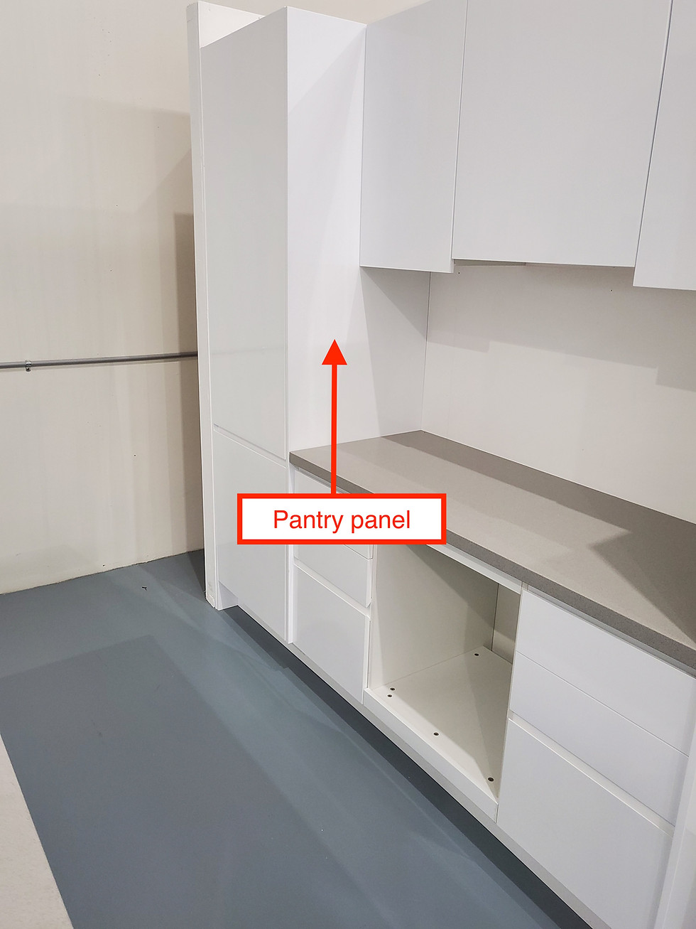 Gloss white flat pack pantry end panel – 2100mm or 2250mm high, 600mm wide – Kora Kitchens Brisbane
