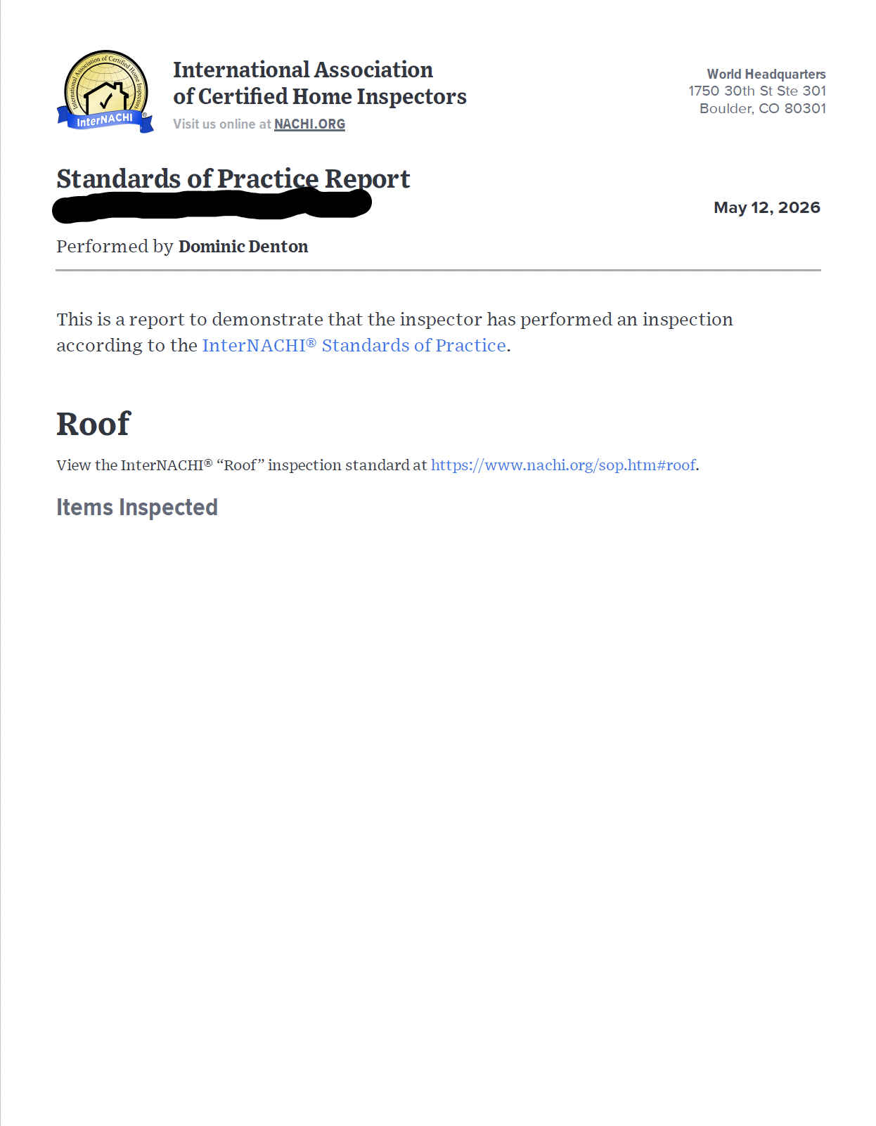 Empty Home Inspection Sample Report Cover