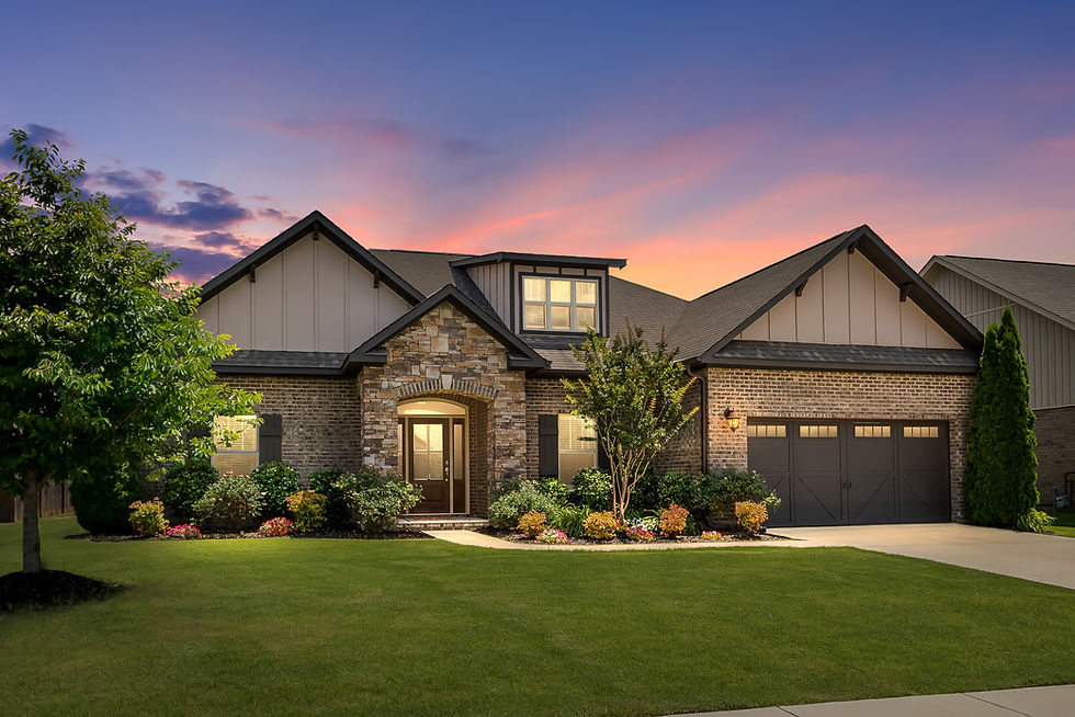 Stone and Brick House at Sunset