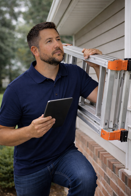 inspector holding ladder