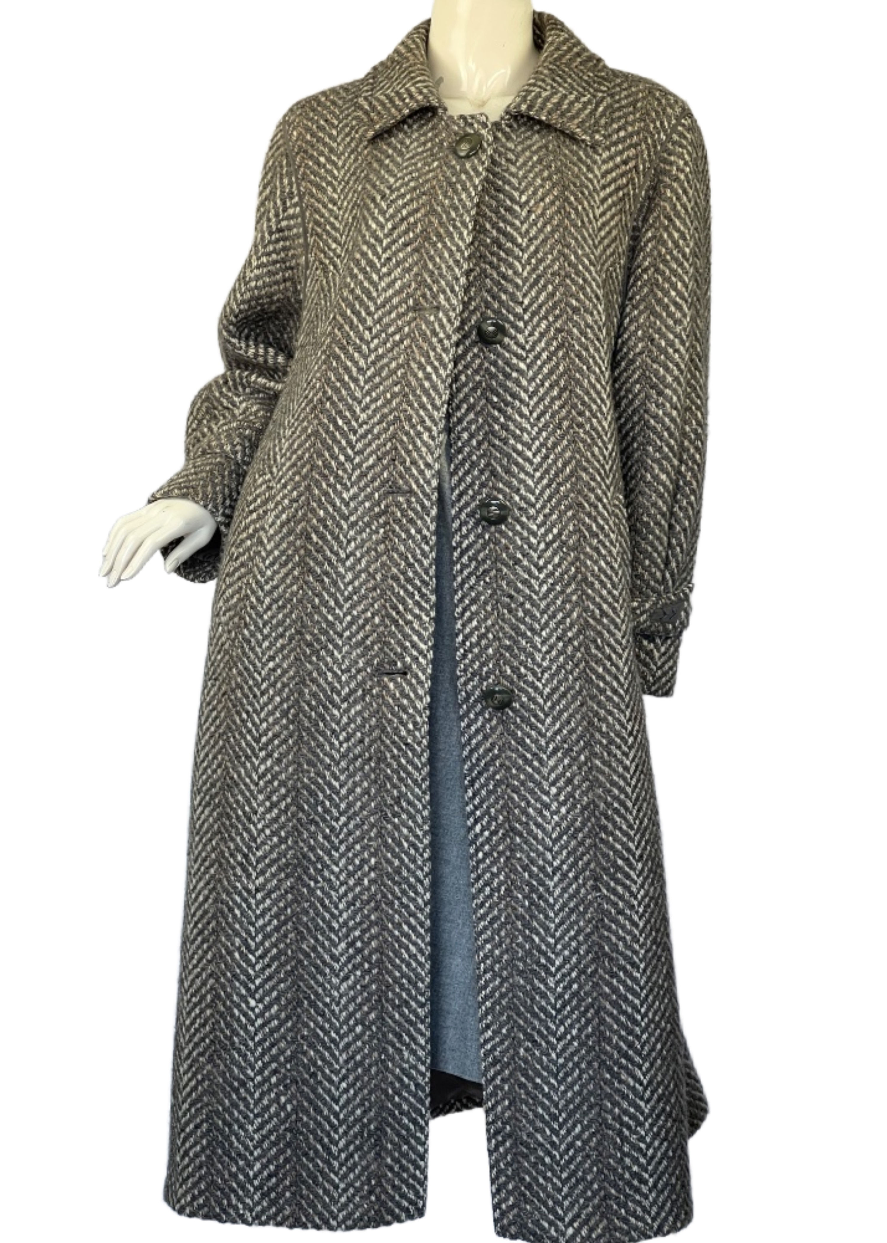 Grey tweed wool coat, size 16