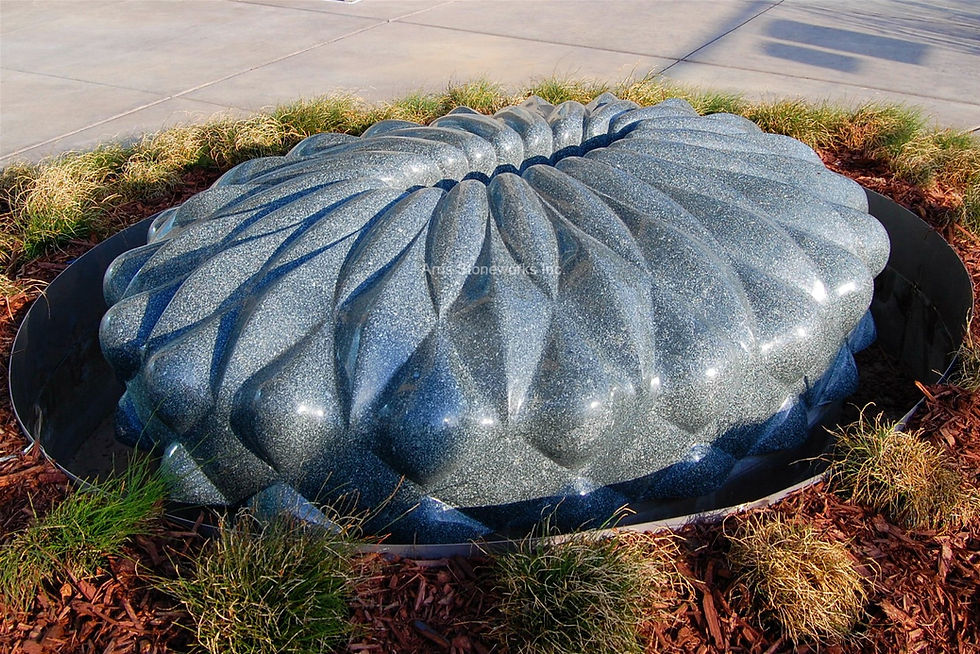 Custom Stone Sculpture Sea Granite with Unique finish for Moffett Towers by Arris Stoneworks