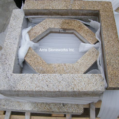 Large-scale octagonal frame assembly in Gold Beige Granite, highlighting the precision geometric cutting and mitered joint consistency required for luxury estate features.