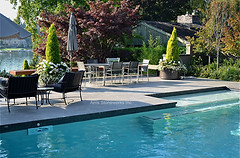 Sepia Limestone pool coping with fine adzed finish