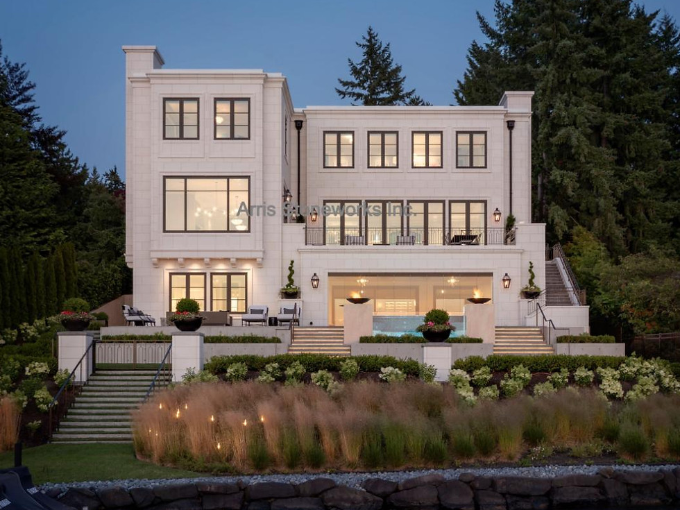 Eggshell white limestone wall facade
