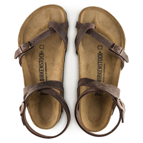 birkenstock yara oiled leather tobacco Habana each with an individually adjustable metal pin buckle Birkenstock Yara Sandals for Women