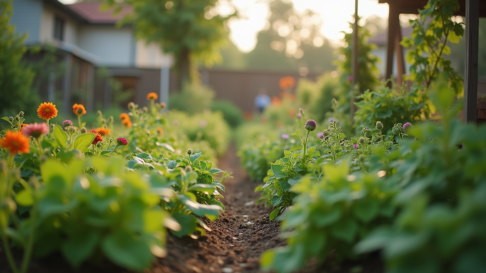 Eye-level view of a community garden with diverse plants