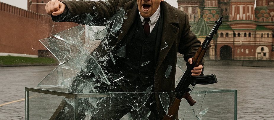 Lenin Smashes Out Of Glass Box To Congratulate Corbyn and Zarah On New Party