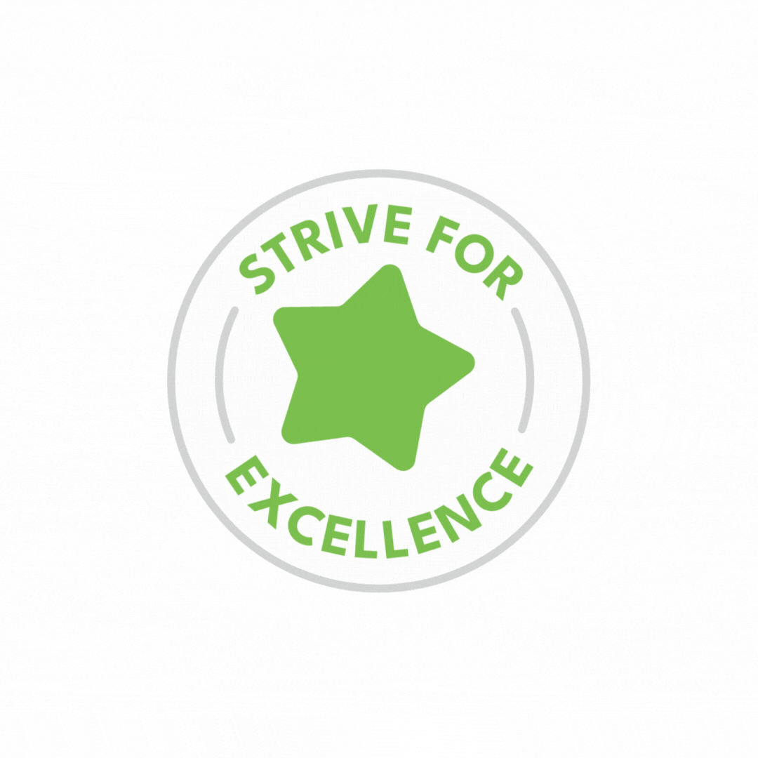 Text: strive for excellence and a moving star inside of a circle gif