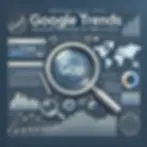 A professional blog cover image for "Mastering Google Trends: Advanced Techniques for Data Analysis." The design features a search bar, data charts, a magnifying glass, and a digital world map, symbolizing data analysis and online search trends. The color scheme consists of shades of blue and white, giving it a clean and modern look. The blog title is displayed in a sleek, readable font.