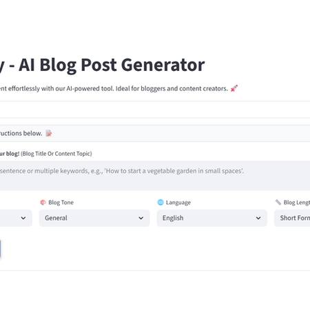 ALwrity AI Blog Post Generator dashboard interface displaying input fields for keywords, Blog Post Type, Blog Tone, Language, and Blog Length, with a prominent blue Write Blog Post action button.
