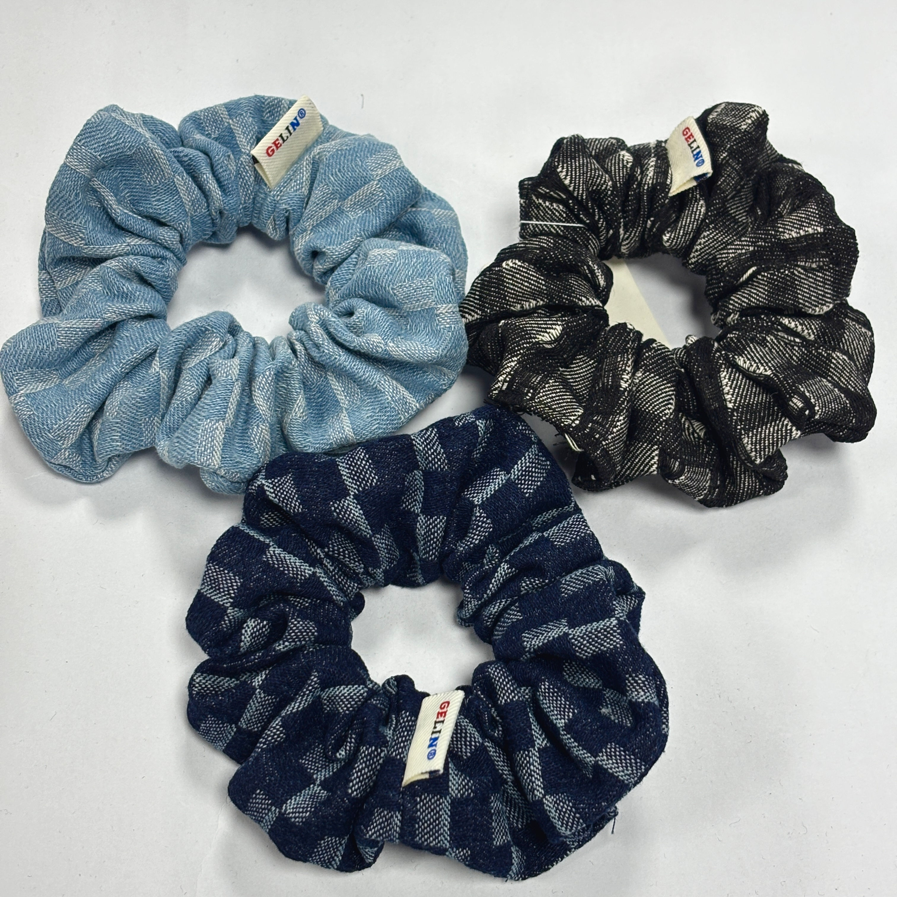 FQ1372 Plaid Korean Fabric Hair Ties Cute Fabric Hair Scrunchies for Thick Hai