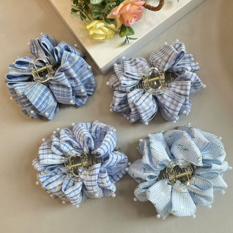 Gingham Bowknot Hair Claw Clips - Large Chiffon Clips for Women's