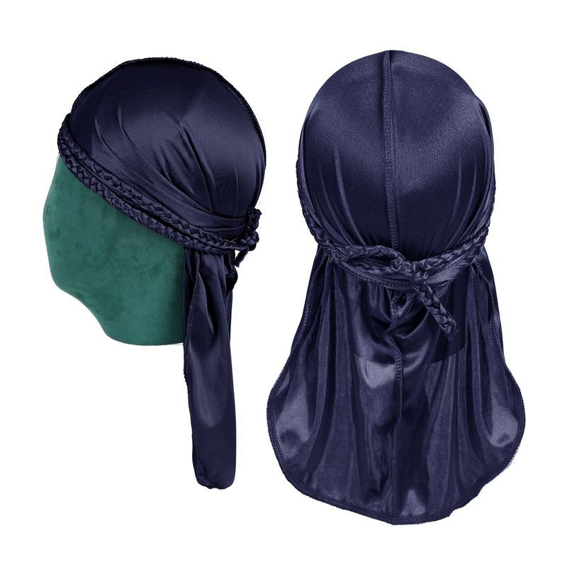 Thumbnail: HS0103 Medsuo Black Silky Durag Cap Head Wrap Ultra-Soft Breathable Wrinkle