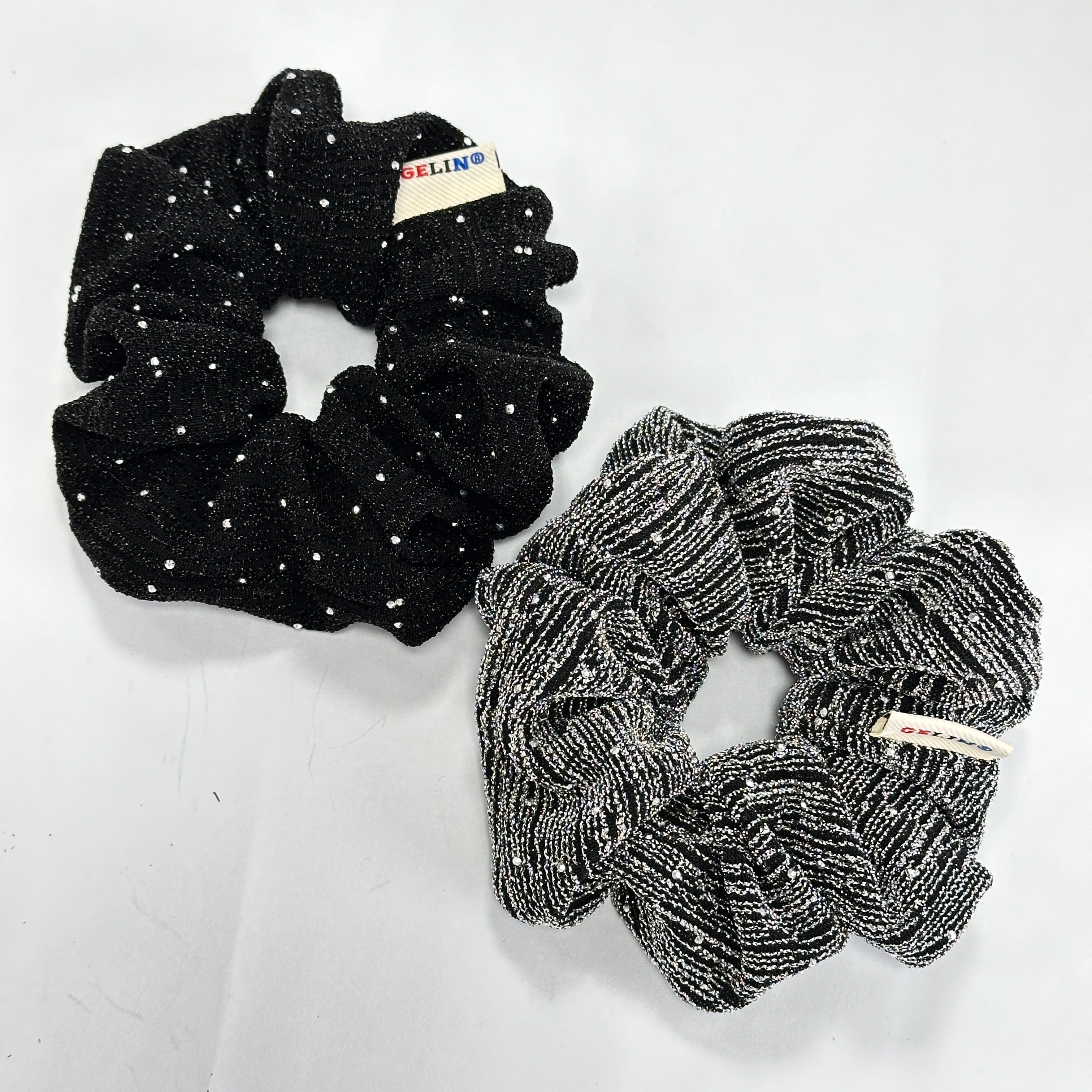 FQ1382 Polyster Fabric With Plastic Stone Hair Ties Elegant Fabric Hair Scrunch