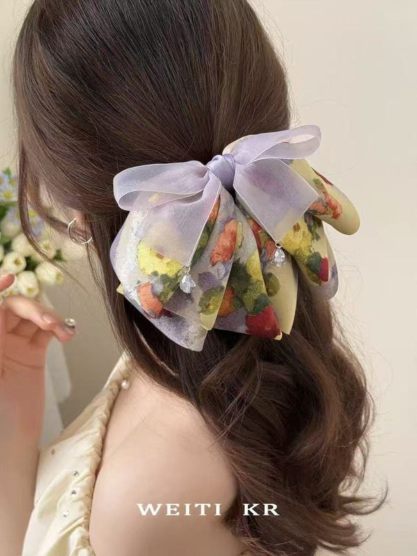 Big Bowknot Chiffon Hair Claw Clips, Floral Ponytail Clips, French Style Hair Accessories for Women Party Wedding Daily Wear