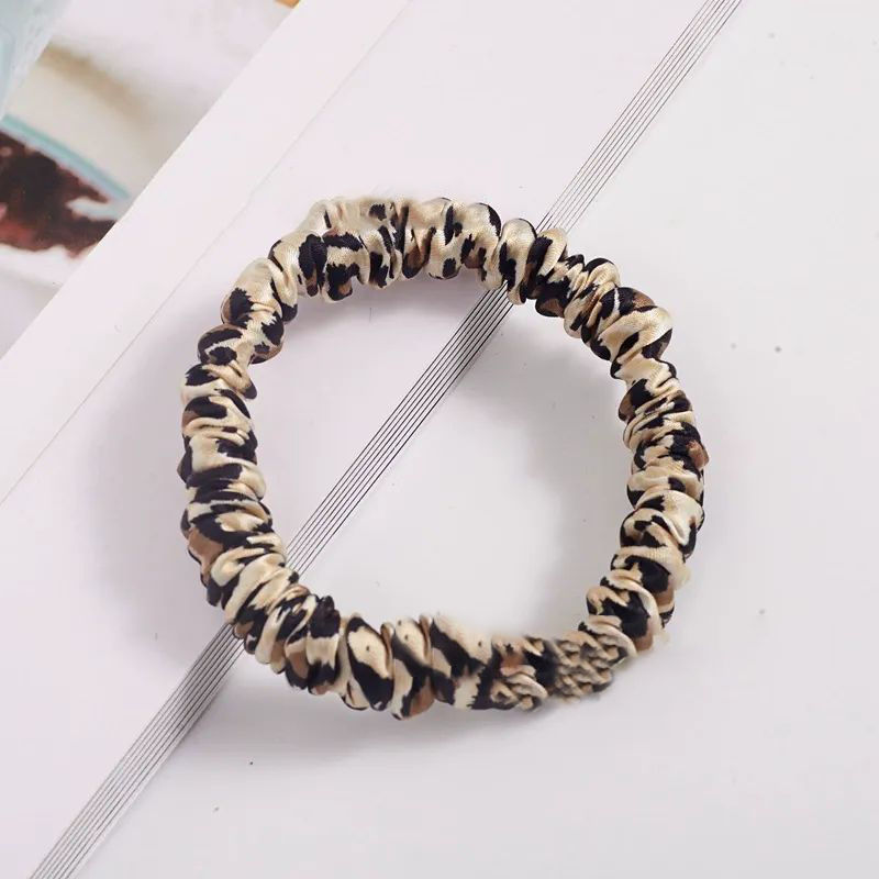 Thumbnail: Skinny Scrunchies for Hair for Wome, Black and Leopard 2 Pack Hair Ties with No Damage Slip Design