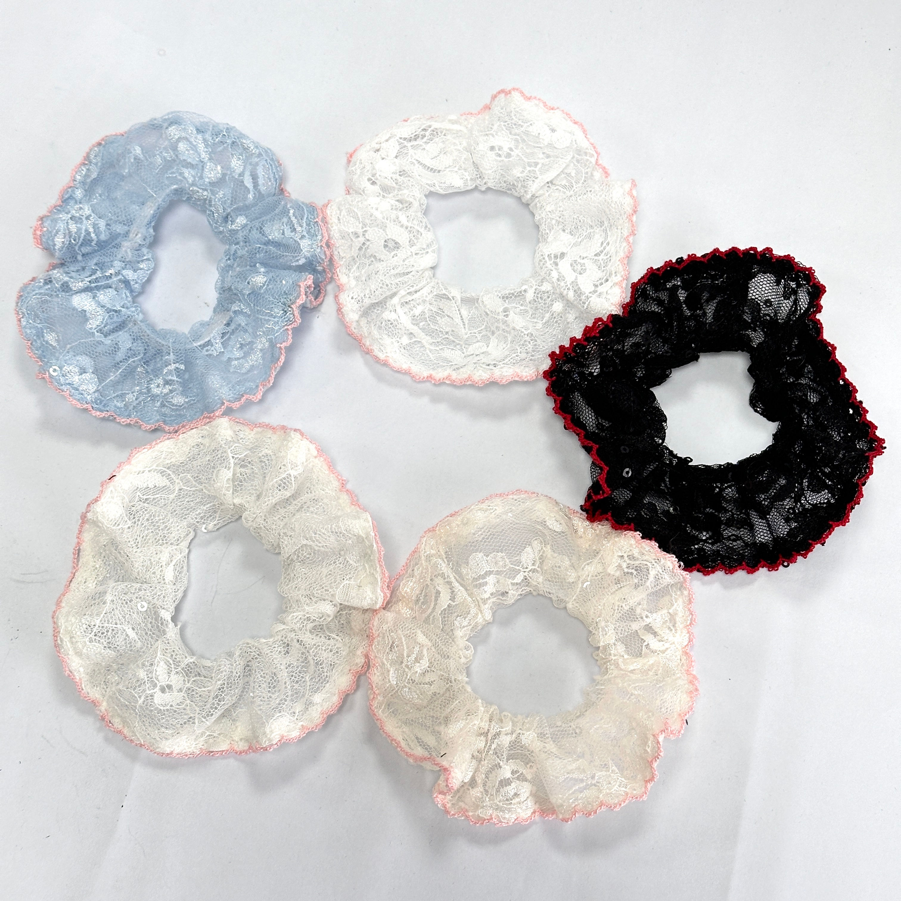 FQ1446 Gauze Lace Fabric With Yarn Edge Plaid Style Factory Hair Tie