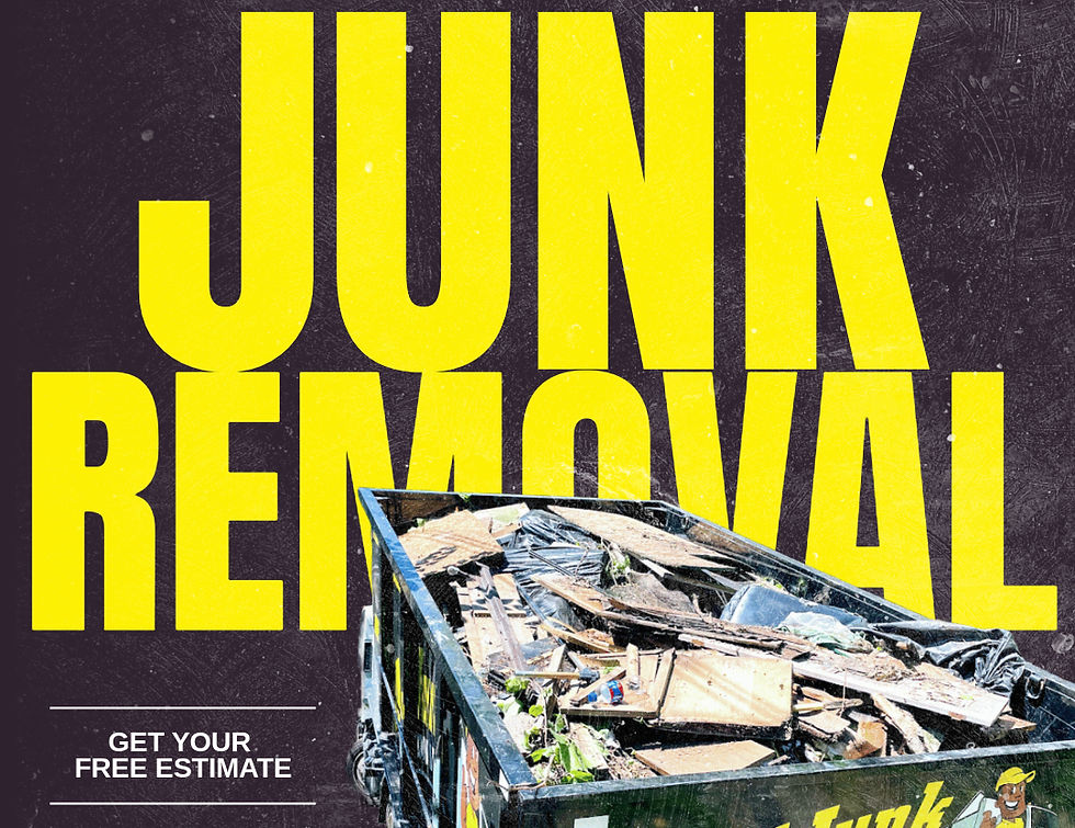 High angle view of a junk removal truck being loaded with household items