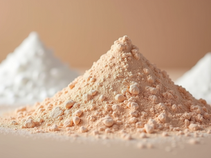 Close-up view of various talc-free cosmetic powders showcasing their natural textures.