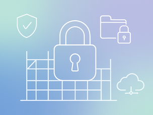 Illustration im Flat-Design mit weißem Vorhängeschloss als zentrales Symbol über einem schematischen Gebäuderaster. Umgeben von minimalistischen UI-Elementen wie einem Schild mit Haken, einer gesperrten Datei und einer Datenwolke – alle in weißem Linienstil. Der Hintergrund ist ein weicher Pastellverlauf in Blau, Lavendel und Türkis. Das Bild visualisiert Datenschutz in der Baubranche im Kontext eines Blogartikels zu KI Training für KMU.