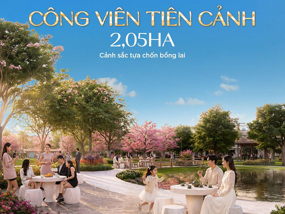 Mặt nước suối cảnh quan, cầu gỗ và thảm cỏ đa năng kiến tạo không gian sống chuẩn nghỉ dưỡng.