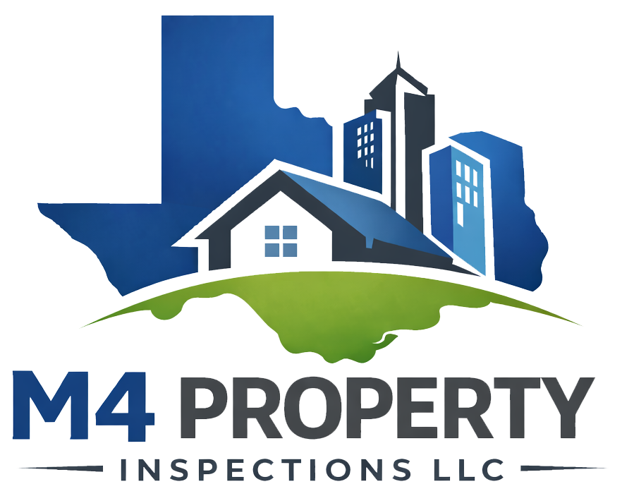 M4 Property Inspections LLC logo with Texas map, house, and buildings