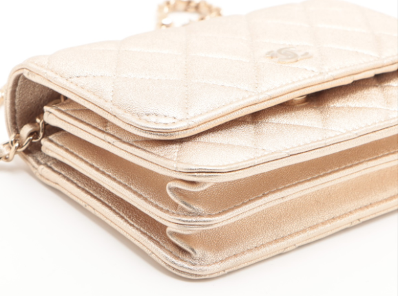 Thumbnail: Chanel Irredescent Gold Lambskin Mini Wallet On Chain