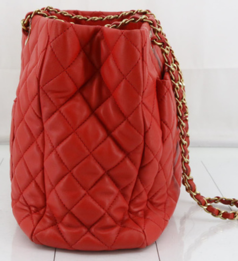 Thumbnail: Chanel Quilted Red Lambskin Tote Bag