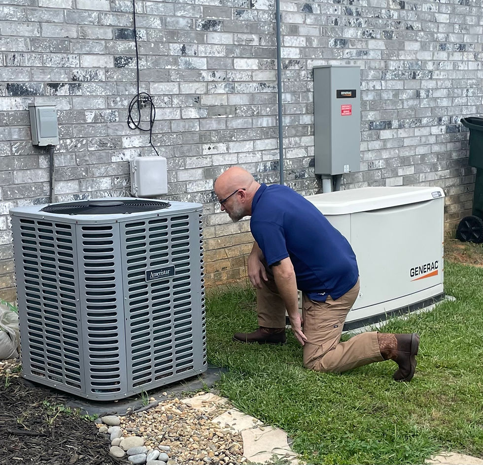 Technician inspecting HVAC and home generator