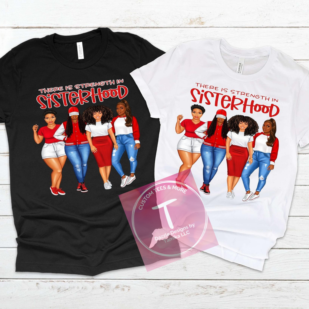 Strengh in Sisterhood Red and White Tee